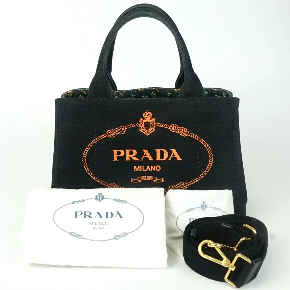 Prada Canapa Tote Bag Black Canvas Handbag Shoulder